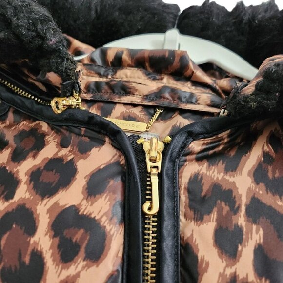 Juicy Couture Womens Puffer Coat Jacket Small Brown Cheetah Leopard Fur Hooded - Picture 2 of 16
